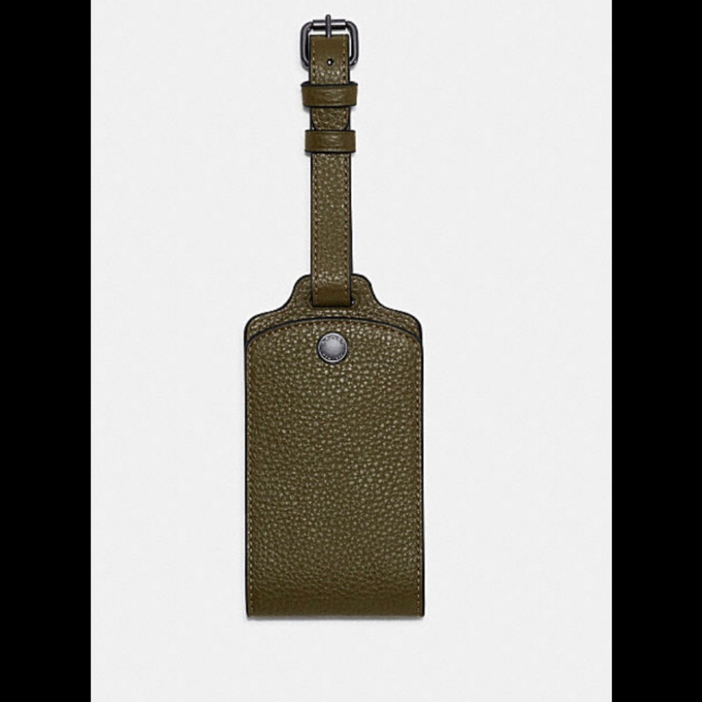 Coach Olive Green Pebbled Leather Luggage Tag